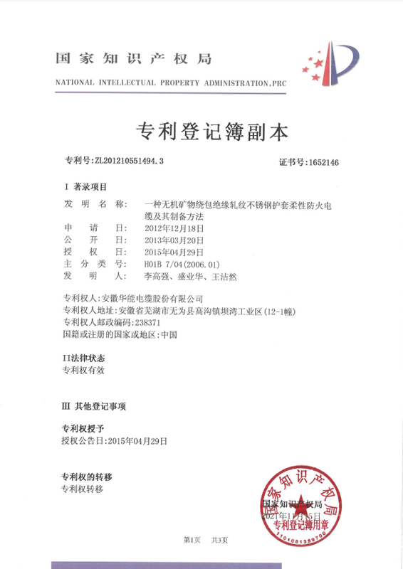 发明专利转移登记簿