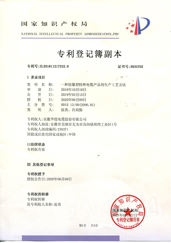 发明专利转移登记簿